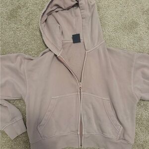 Aritzia Light Pink Cropped Terry Zip Up Hoodie